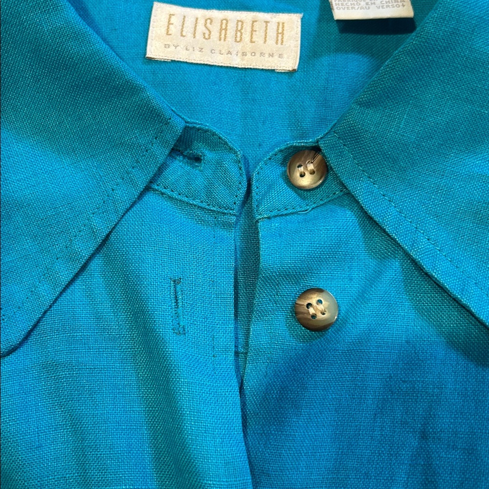 Elisabeth by Liz Claiborne Teal 100%Linen Shirt size 16 Beautiful button down - Picture 4 of 6